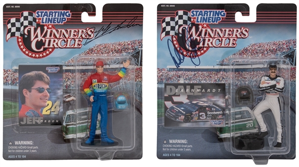 Lot of (2) Dale Earnhardt Sr and Jeff Gordon Single Signed "Starting Lineup Winners Circle" Figures (Beckett)